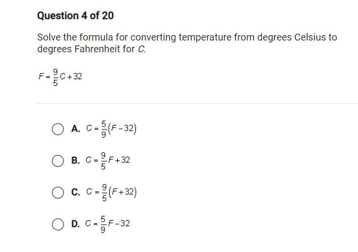 Solve the formula for converting temperature from degrees Celsius to degrees Fahrenheit-example-1