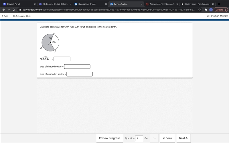 Calculate each value for ⊙P. Use 3.14 for and round to the nearest tenth.-example-1