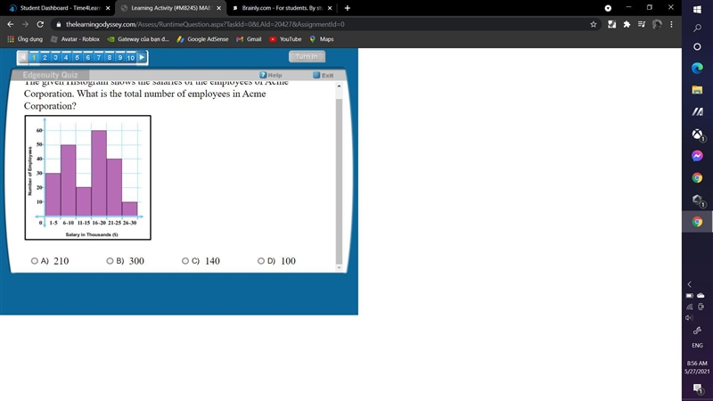 The given Histogram shows the salaries of the employees of Acme Corporation. What-example-1