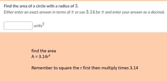 Find the area of a circle with a radius of 3.-example-1