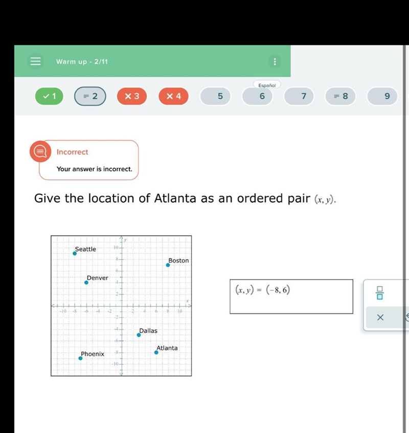 Give the location of the ordered pair of Atlanta please help-example-1