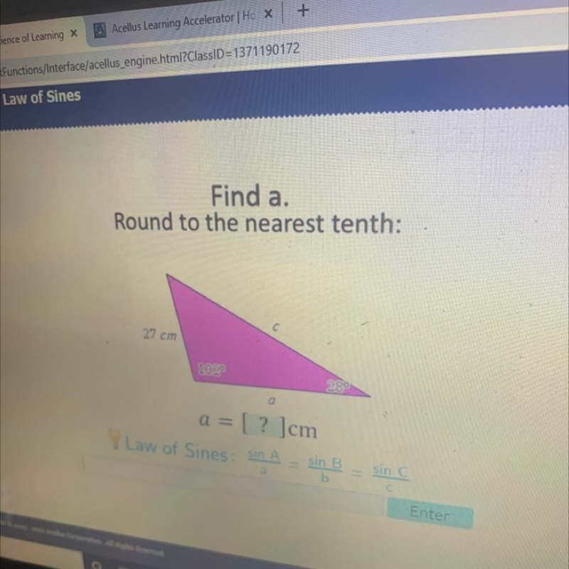 Find a a. Round to the nearest tenth: 27 cm 102° 28-example-1