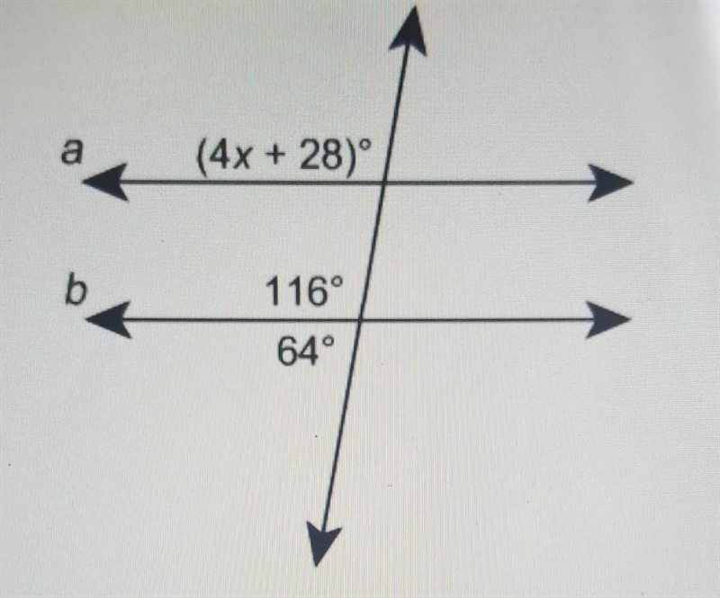 For what value of x is line a parallel to line b?​-example-1