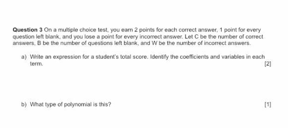 On a multiple choice test, you earn 2 points for each correct answer, 1 point for-example-1