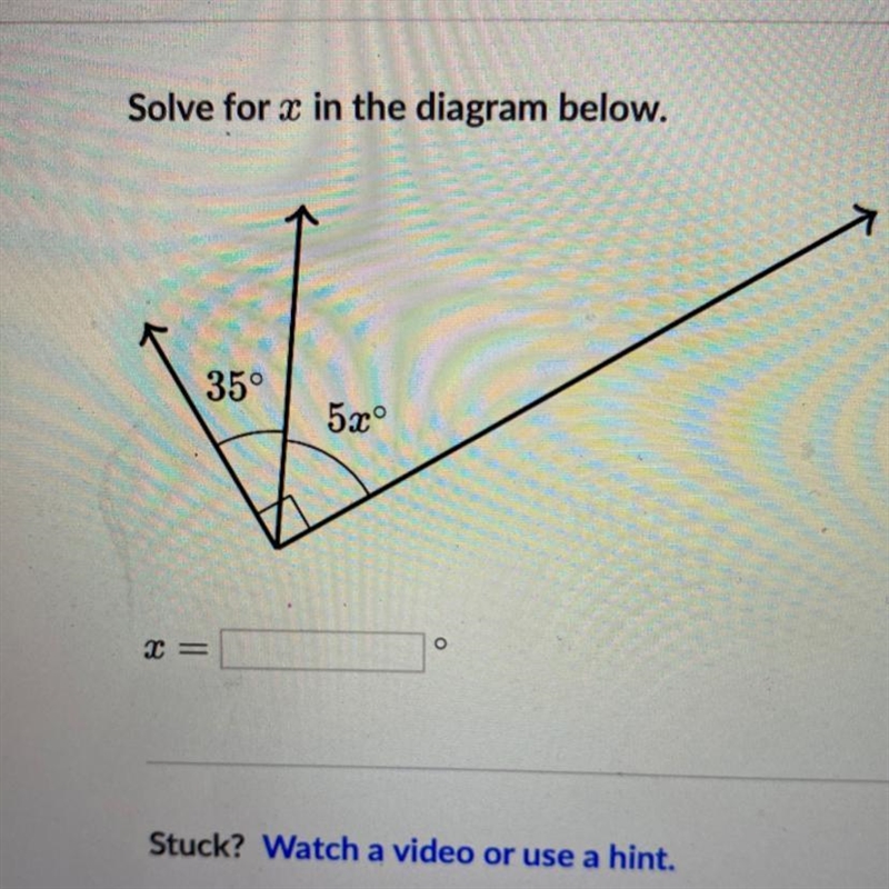 Solve for x in the diagram below. 35° 5x°-example-1