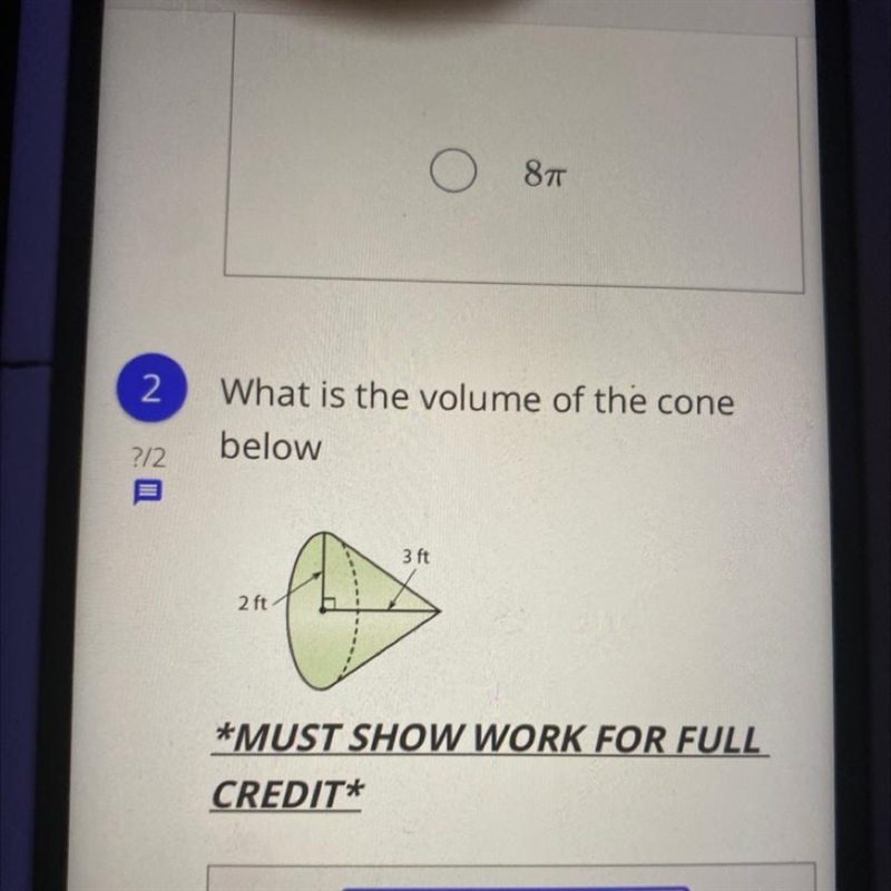 What is the volume of the cone below-example-1