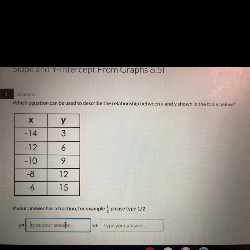 Which equation can be used to describe the relationship between x and y shown in the-example-1