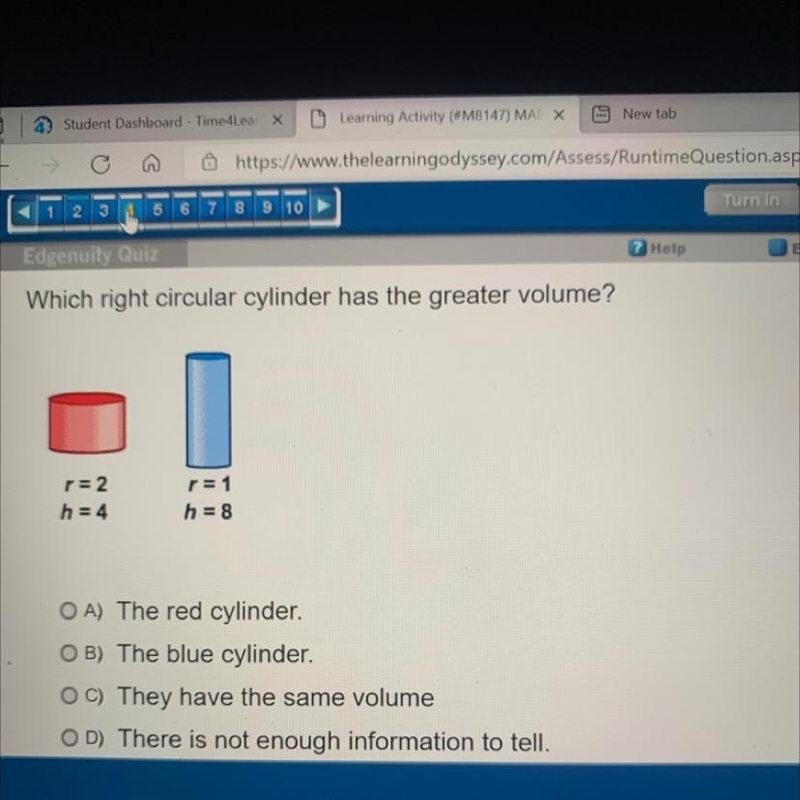 Which right circular cylinder has the greater volume-example-1