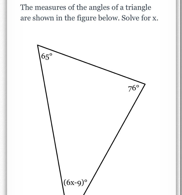 PLEASE HELP ME The measures of the angle of a triangle are shown in the figure below-example-1