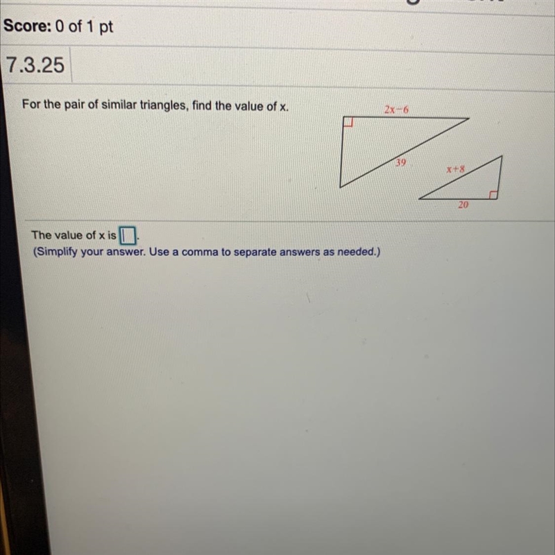 What is x in the similar triangles? Please help:)-example-1