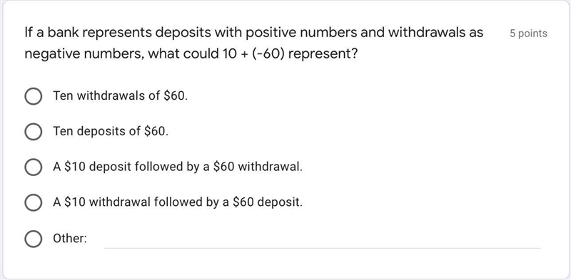 If a bank represents deposits with positive numbers and withdrawals as negative numbers-example-1