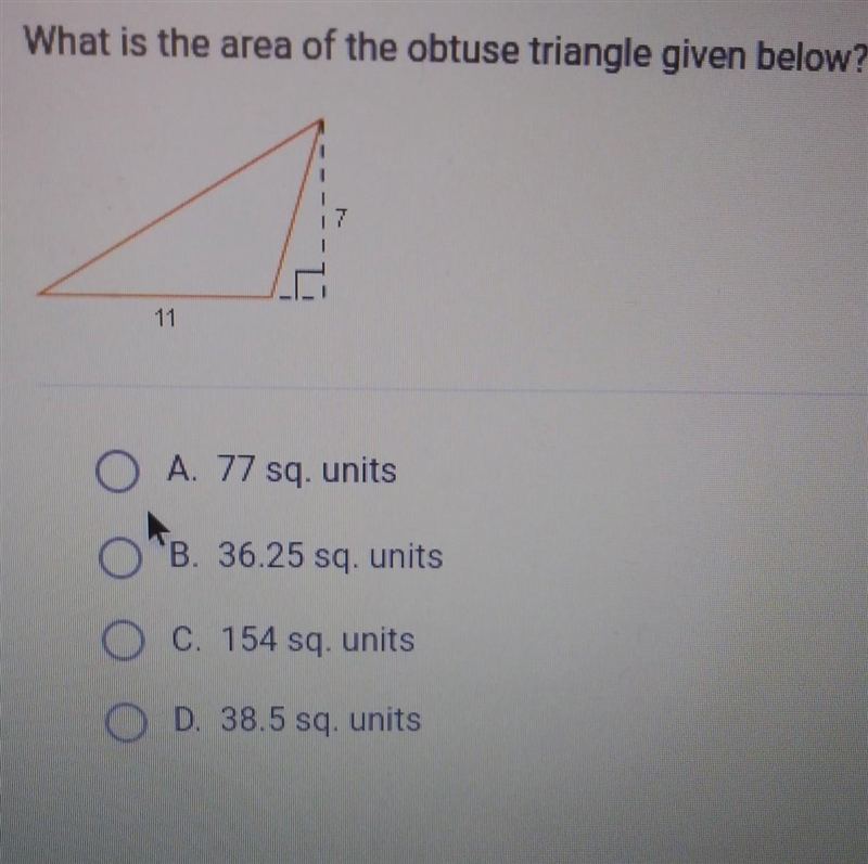 What is the area of the obtuse triangle given below? ​-example-1