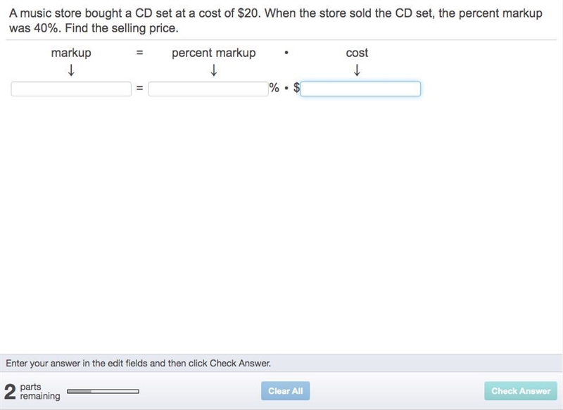 A music store bought a CD set at a cost of​ $20. When the store sold the CD​ set, the-example-1