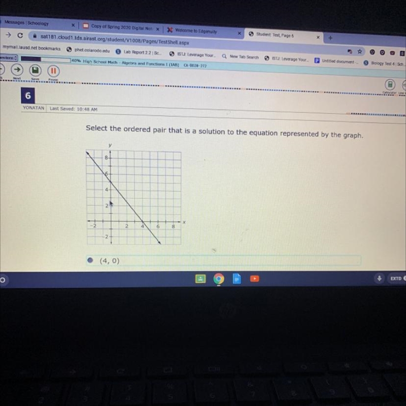 N Last Saved: 10:48 AM Select the ordered pair that a solution to the equation represented-example-1