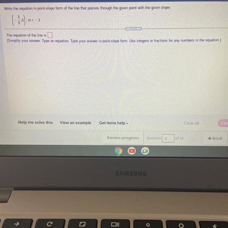 Write the equation in point-slope form of the line that passes through the given point-example-1