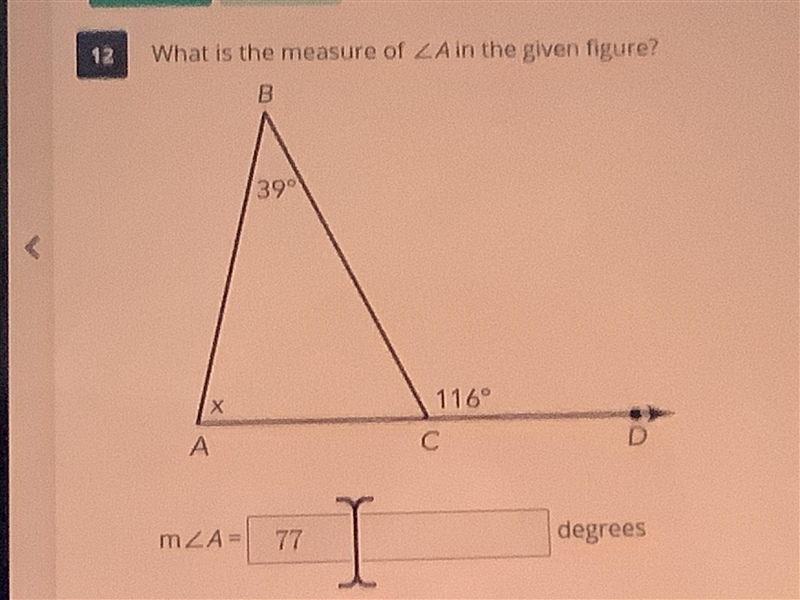 What is the measure of A in the given figure?-example-1