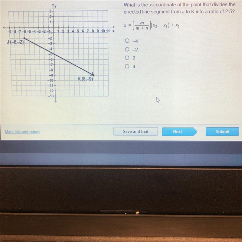 Of What is the x-coordinate of the point that divides the directed line segment from-example-1