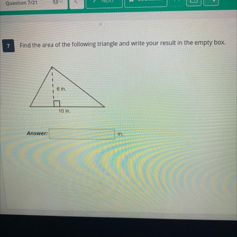 Find the area of the following triangle and write your result in the empty box-example-1