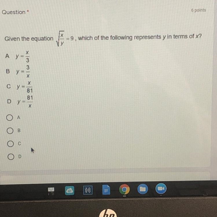 Given the equation (the picture) which of the following represents y in terms of X-example-1