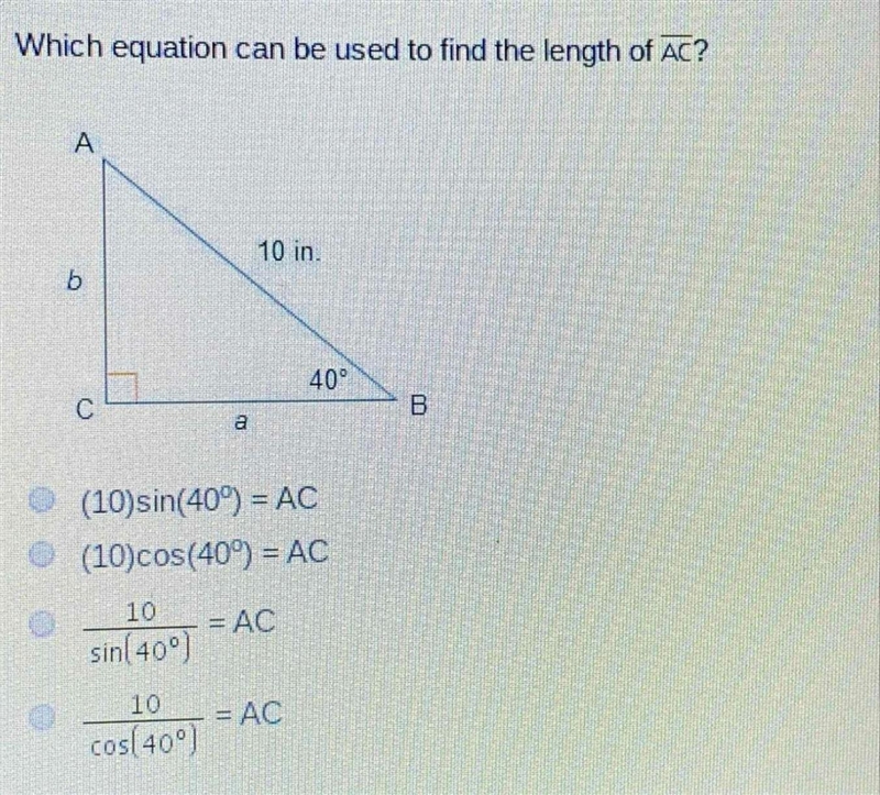 Which equation can be used to find the length of AC?-example-1