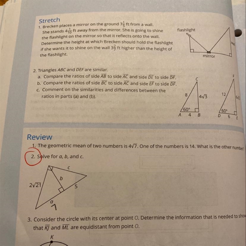 Review 1. The geometric mean of two numbers is 477. One of the numbers is 14. What-example-1