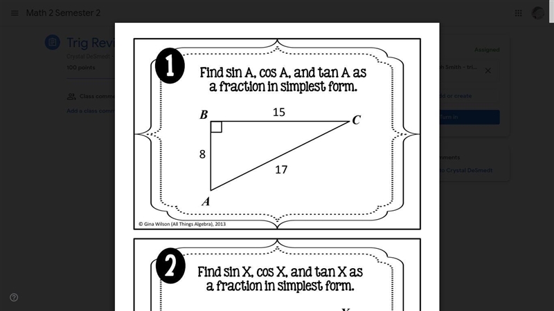 Find sin A, cos A, and tan A as a fraction in simplest form.-example-1