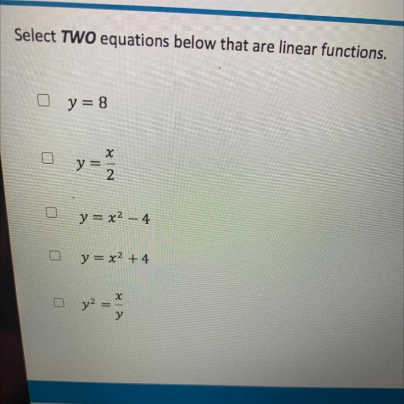 HELPPPP WHICH 2 ARE LINEAR FUNCTIONS ???-example-1