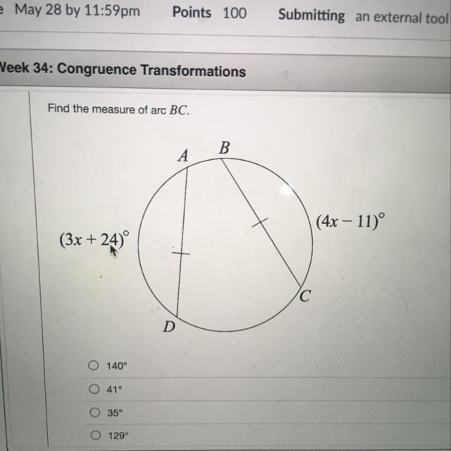 Find the measure of arc BC?-example-1