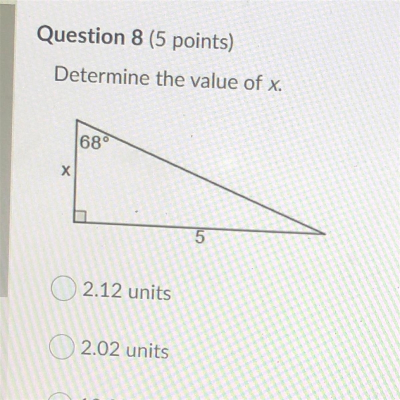 Determine the value of x 2.12 units 2.02 units 12.38 units 0.49 units-example-1