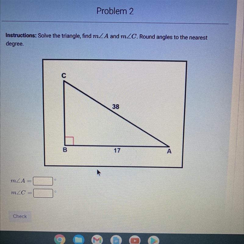 Solve the triangle ,find m-example-1