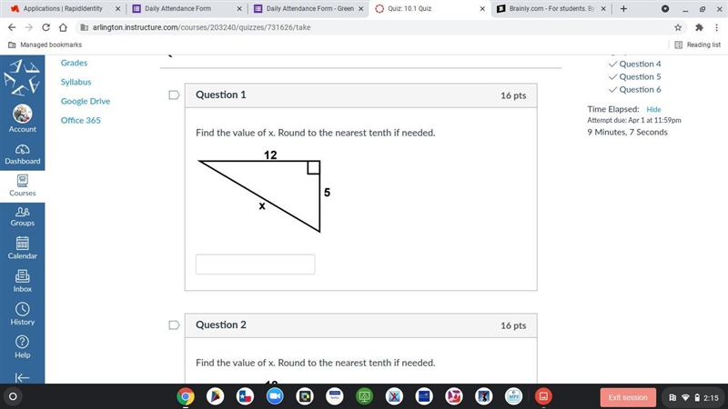 Find the value of x. Round to the nearest tenth if needed.-example-1