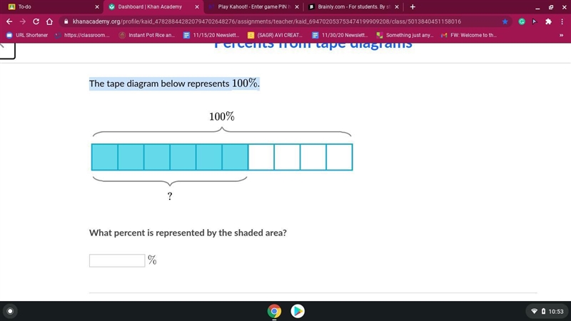 What percent is represented by the shaded area? The tape diagram below represents-example-1