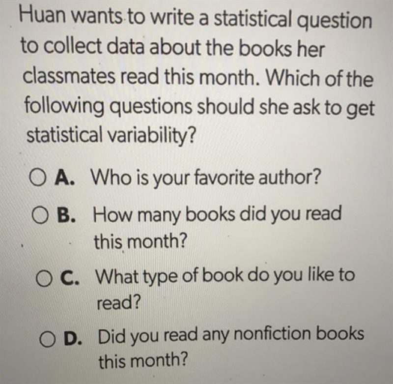 PLEASE HELP! Which one is a statistical question?-example-1