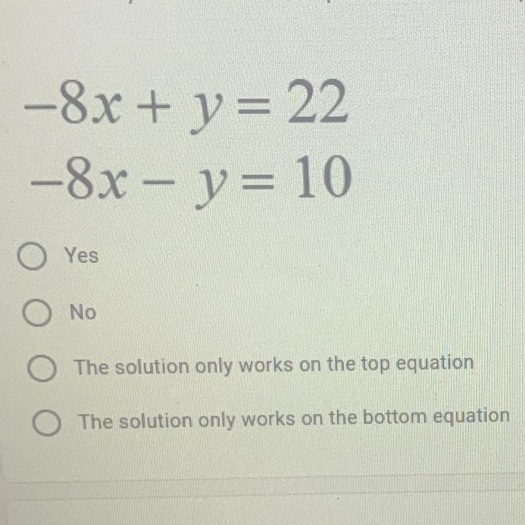 Is (-2, 6) a solution to this system of linear equations? (HINT: Substitute x with-example-1