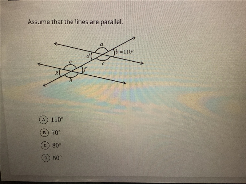 Find the measure of ∠h in the figure given below. assume that the lines are parallel-example-1