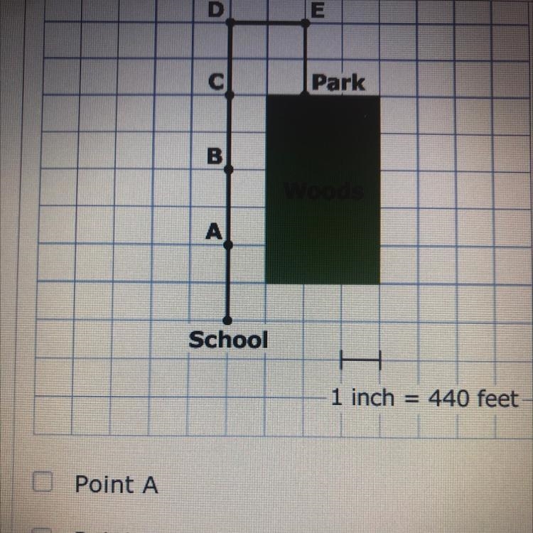 One possible path from the school to the park is shown on the map. One bench must-example-1