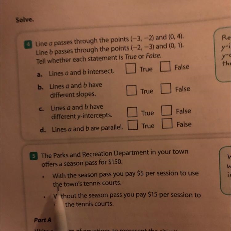 Line a passes through the points (-3, -2) and (0 , 4). Line b passes through the points-example-1