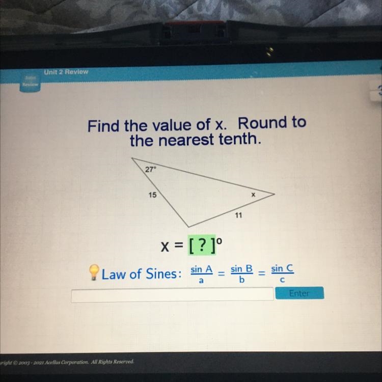 Find the value of x. Round to the nearest tenth PLEASE HELP-example-1