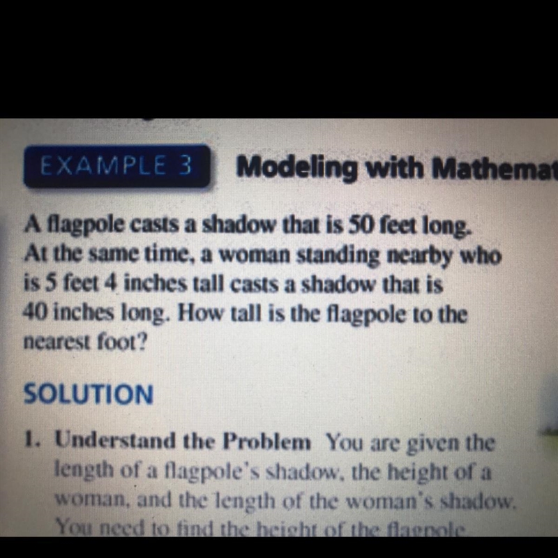 ANSWER ASAP!! A flagpole casts a shadow that is 50 feet long. At the same time, a-example-1