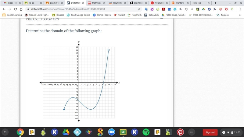 Determine the domain of the following graph-example-1