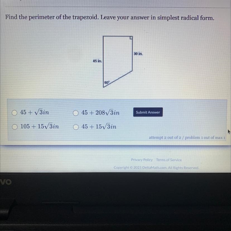 Find the perimeter of the trapezoid. Leave your answer in simples radical form-example-1