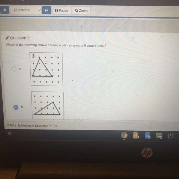 Question 5 Which of the following shows a triangle with an area of 8 square units-example-1