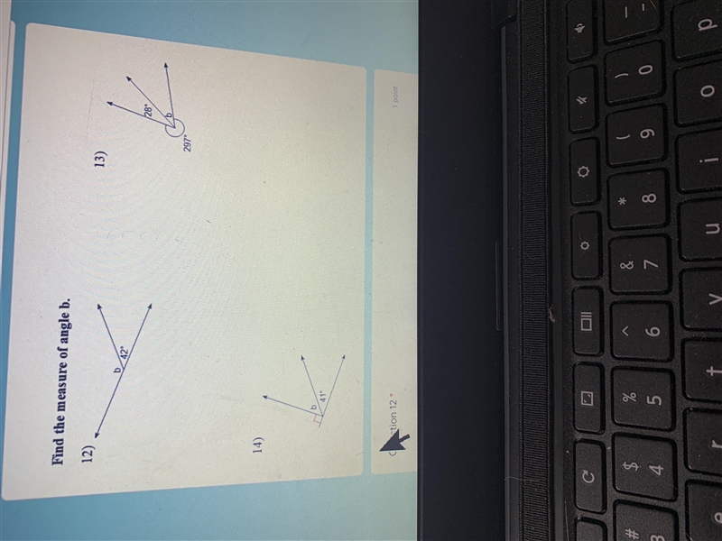 Find the missing measure of angle b (show all work)-example-1