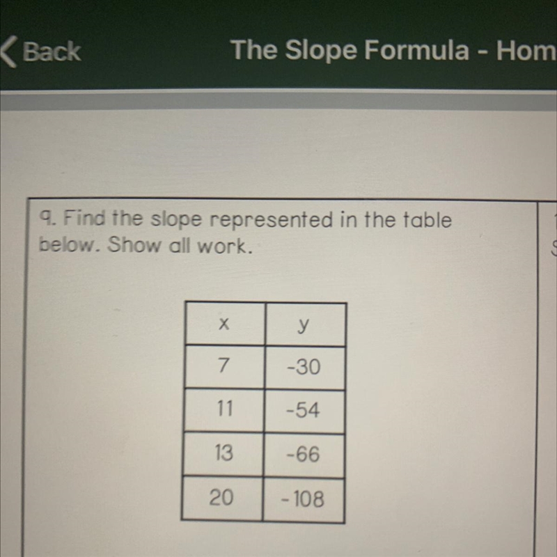 Find the slope represented in the table below￼-example-1