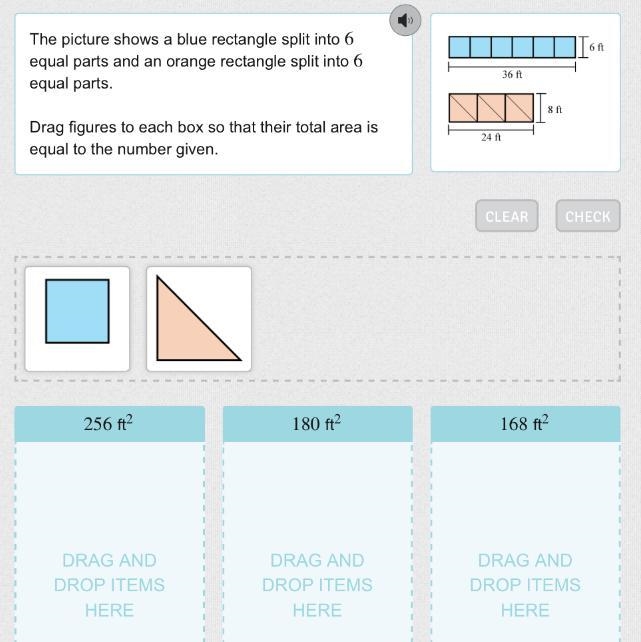 The picture shows a blue rectangle split into 6 equal parts and an orange rectangle-example-1