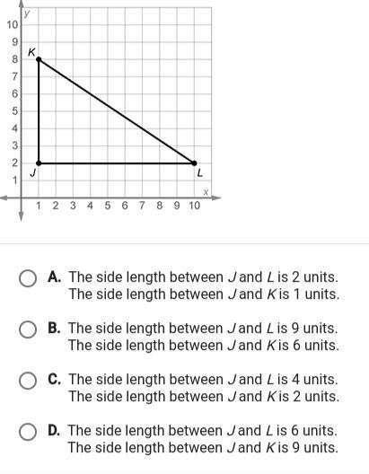 Which pair of statements about the lengths of two sides of the triangle is true?-example-1