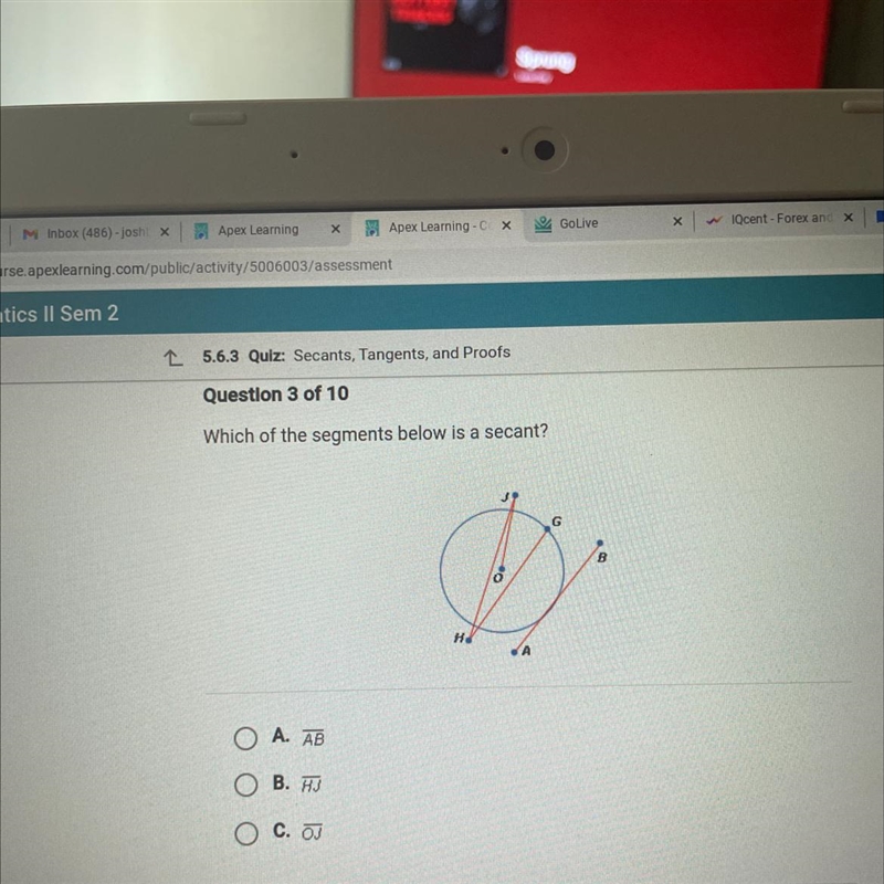 Which of the segments below is a secant?-example-1