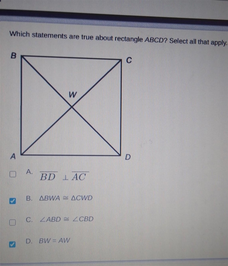 Which statements are true about rectangle ABCD?​-example-1