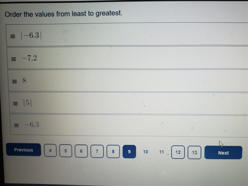 Order the values from least to greatest​-example-1