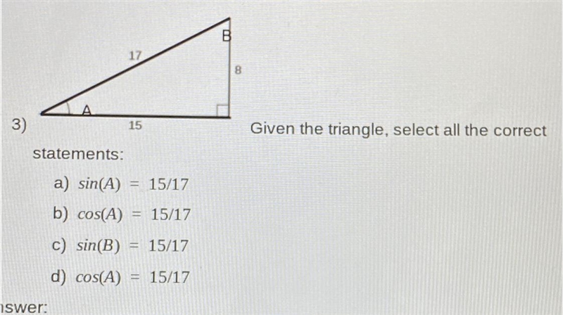 Given the triangle select all the correct-example-1